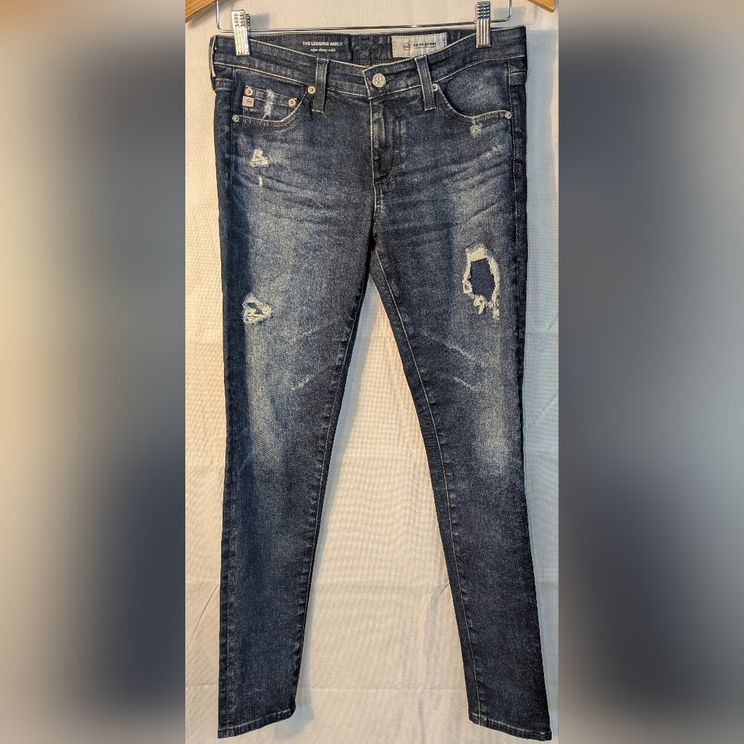 Ag Adriano Goldschmied Distressed Dark Blue Skinny Jeans The Legging Ankle